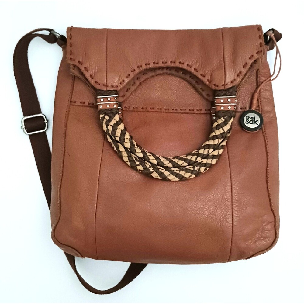 The Sak Caramel Brown Pebbled Leather Top Handle Fold Over Crossbody Bag